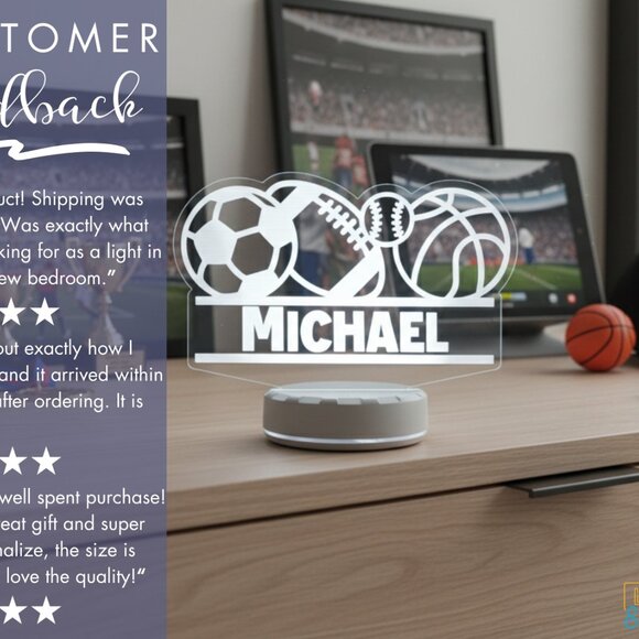 Personalized Sports LED Night Light – Great Gift for Kids & Adults - Picture 7 of 8